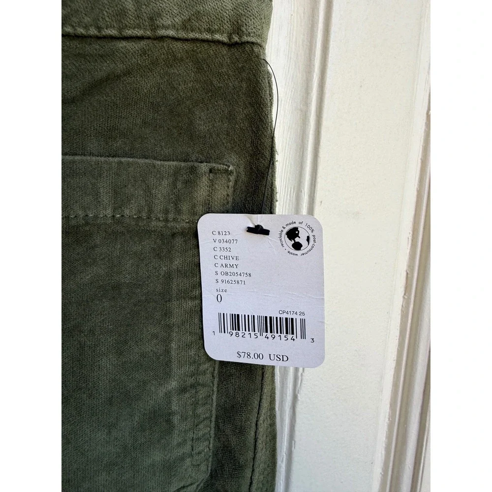 Free People Army Green Velveteen Straight Leg Patch Pocket Pants‎ Size 0